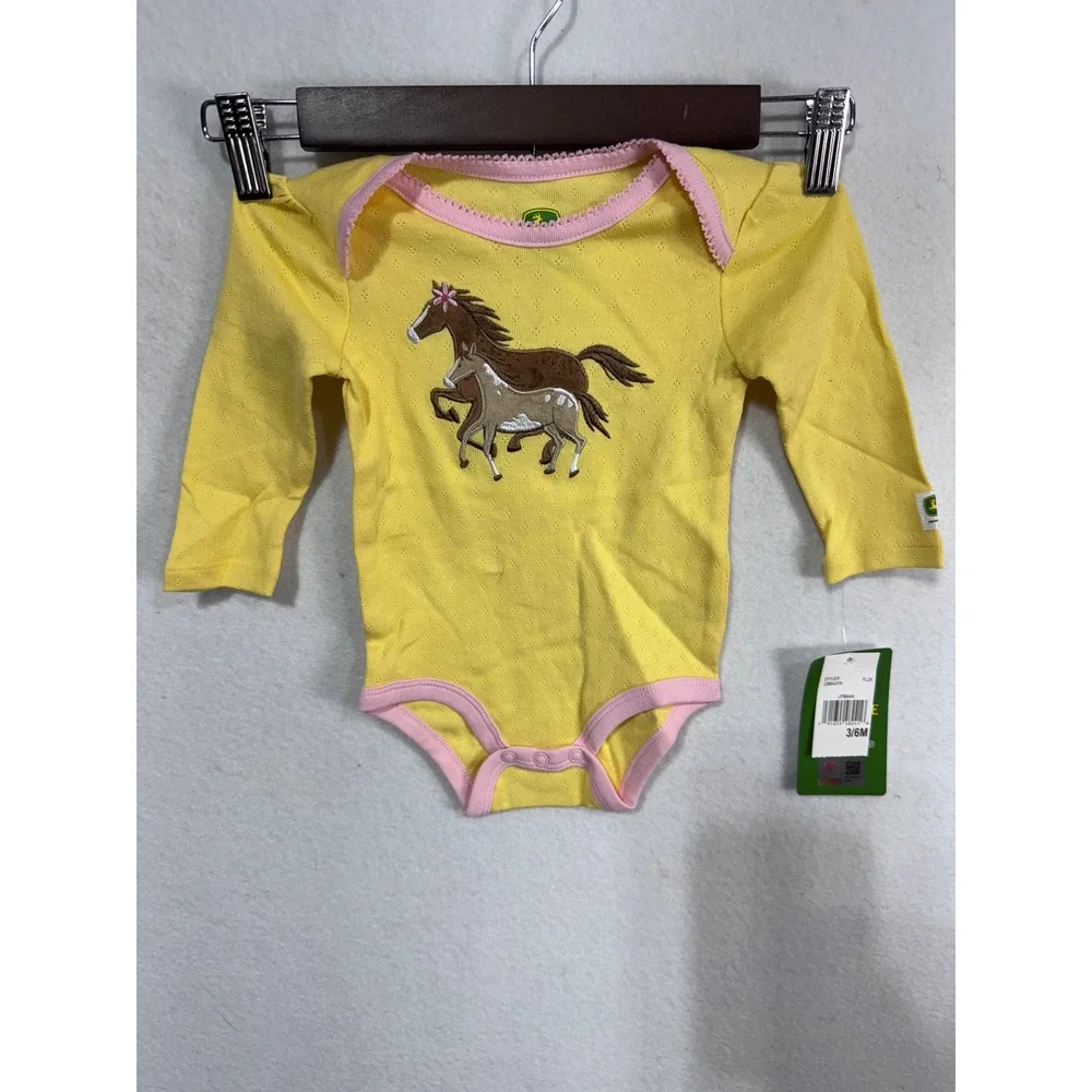 John Deere Infant Romper Bodysuit Kids 3/6M Yellow Horse Embroidery J2B643YN New